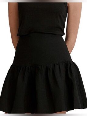 Country Road Black Flared Ruffle Hem French Linen Skirt US 6